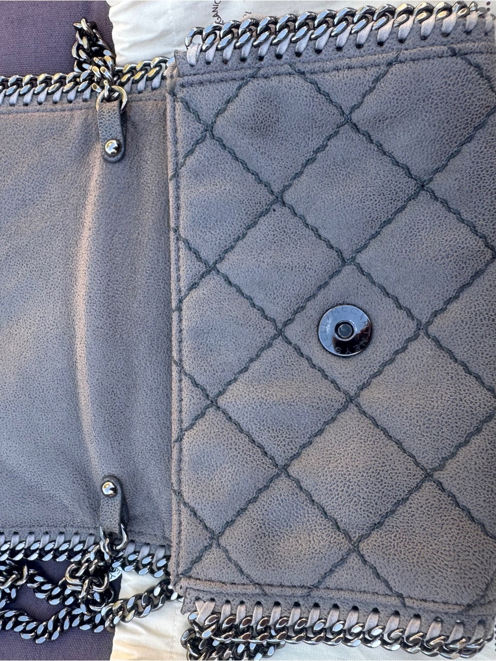Stella McCartney Falabella Mini Quilted Vegan Suede Crossbody Gray VGUC - Picture 11 of 16